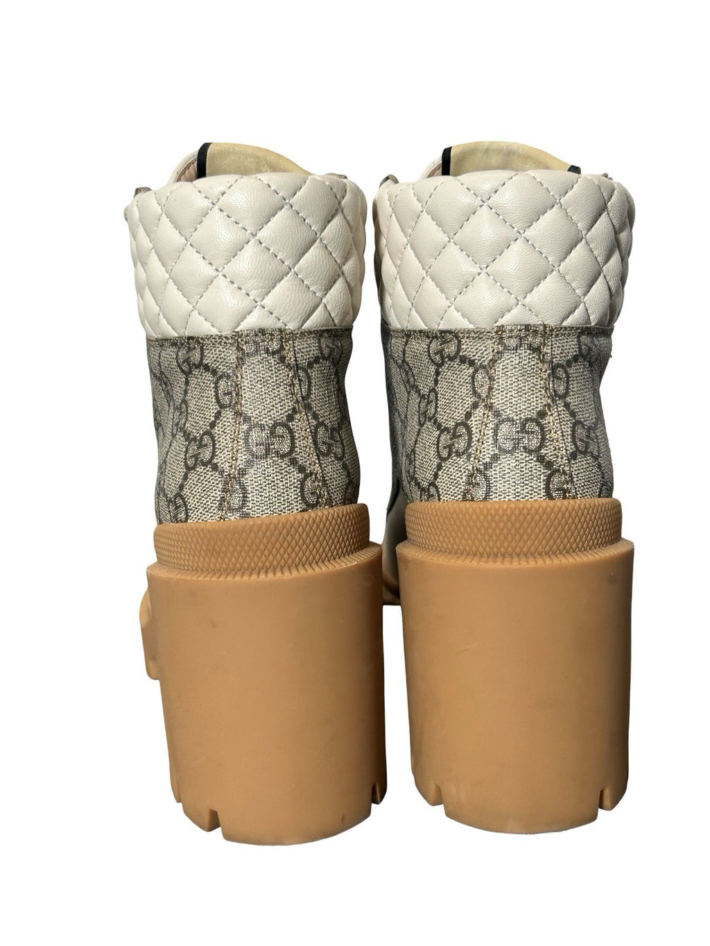 Gucci Calfskin GG Supreme Monogram Nappa Quilted Lace Up Ankle Boots
