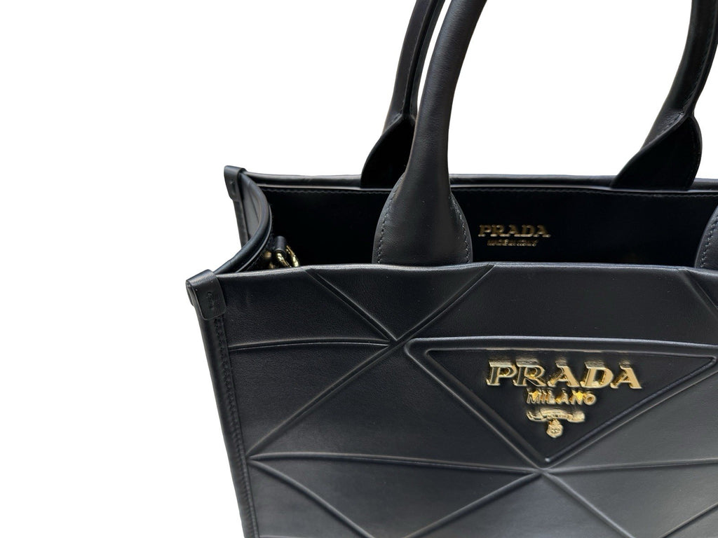 Prada Symbole Shopper Tote Embossed Leather Small Bag