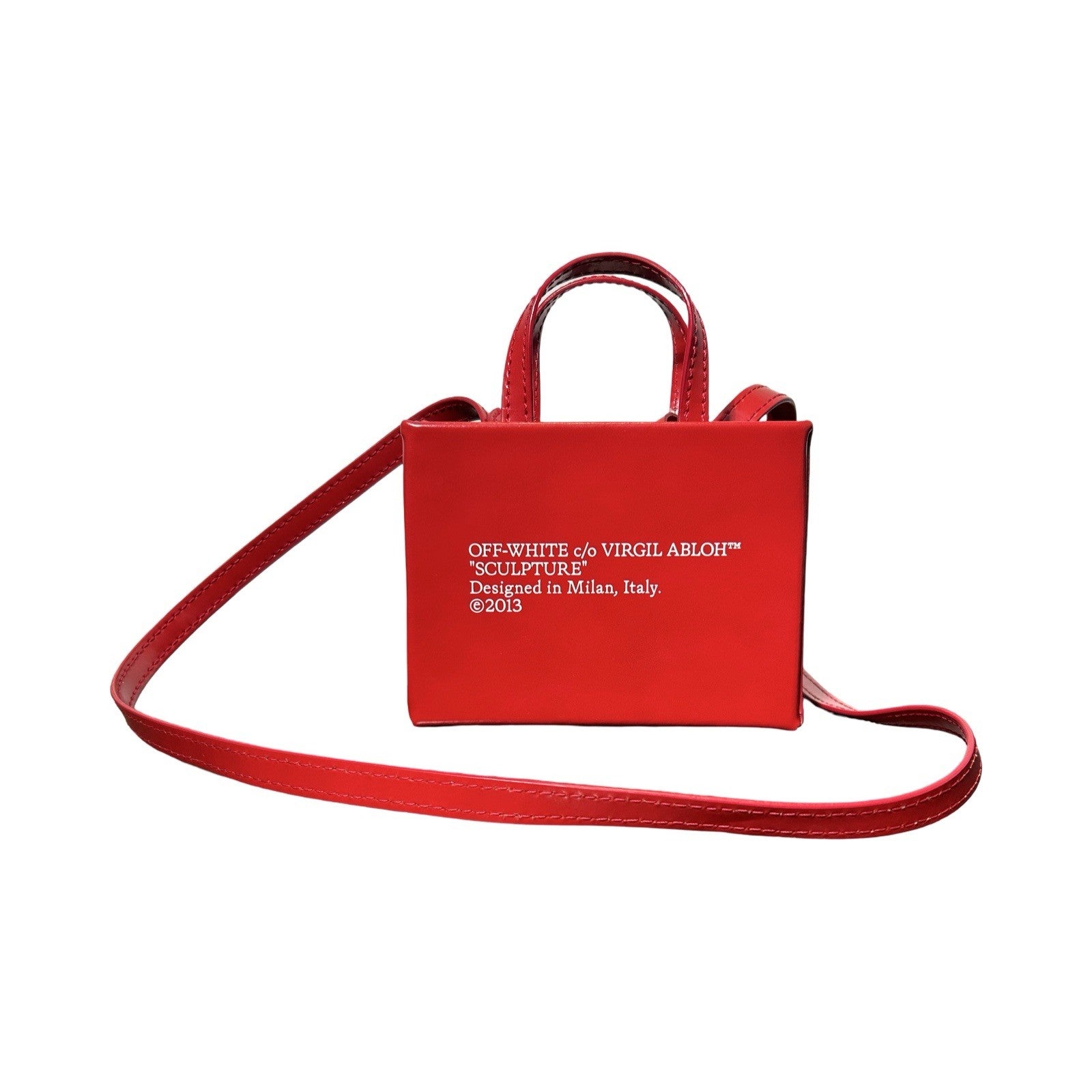 OFF-WHITE Red Leather Box Bag Mini Red/White