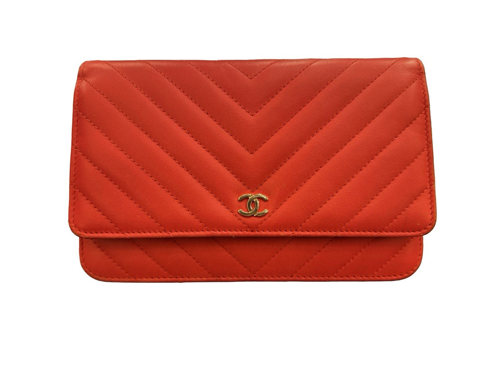 Chanel Red Classic Chevron Wallet On Chain