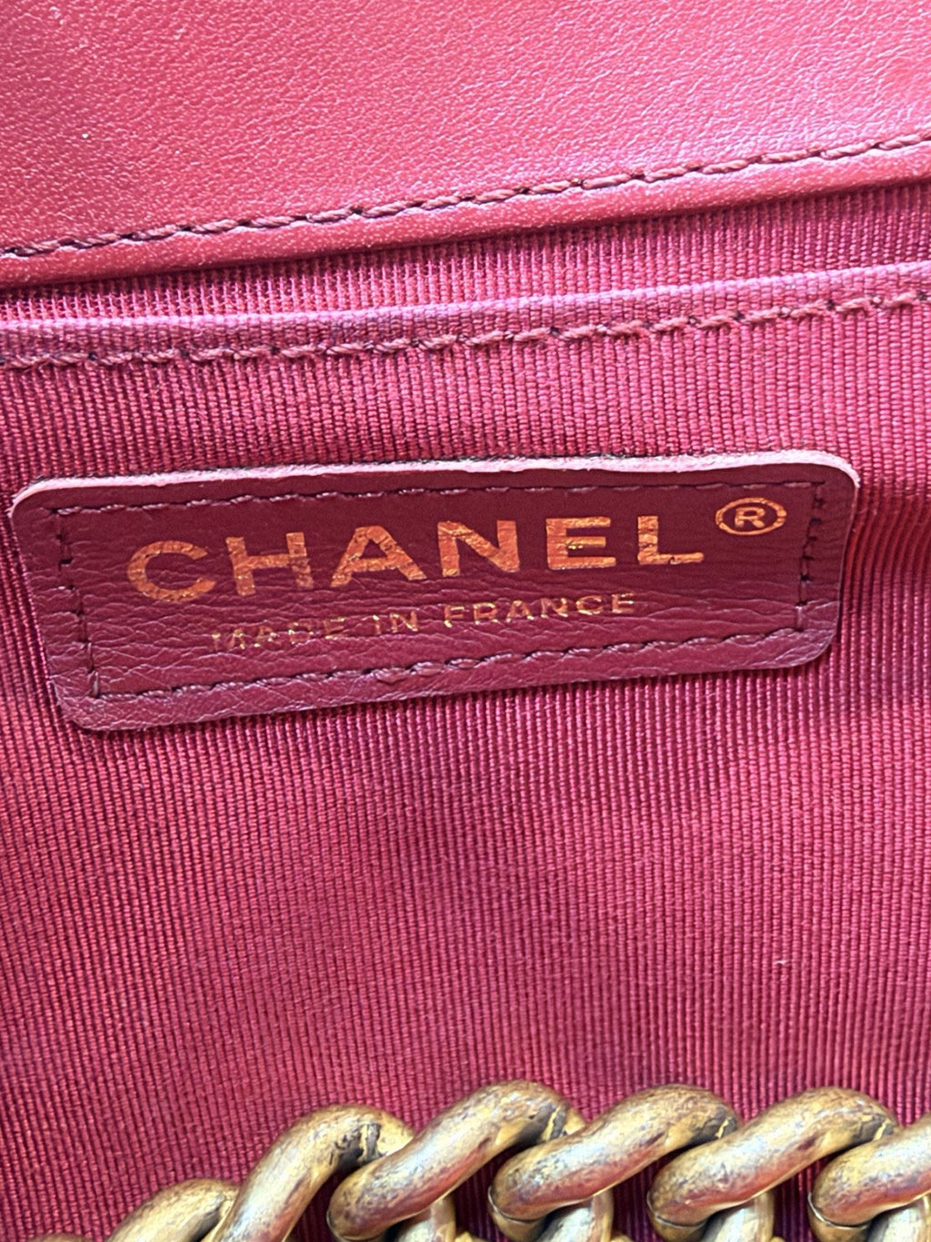 Chanel CC Medium Boy Bag  Red Leather Shoulder Bag Gold Hardware