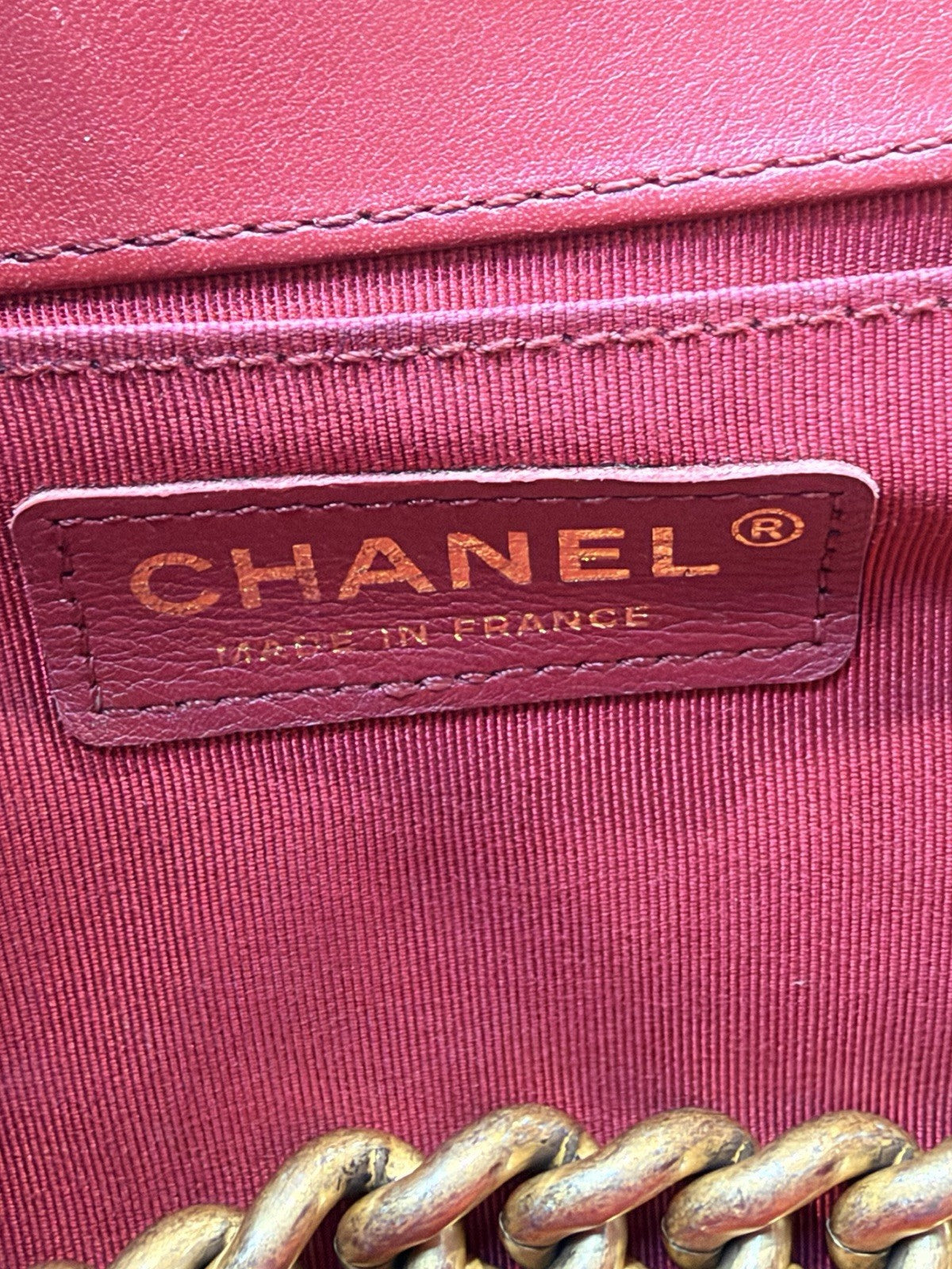 Chanel CC Medium Boy Bag  Red Leather Shoulder Bag Gold Hardware