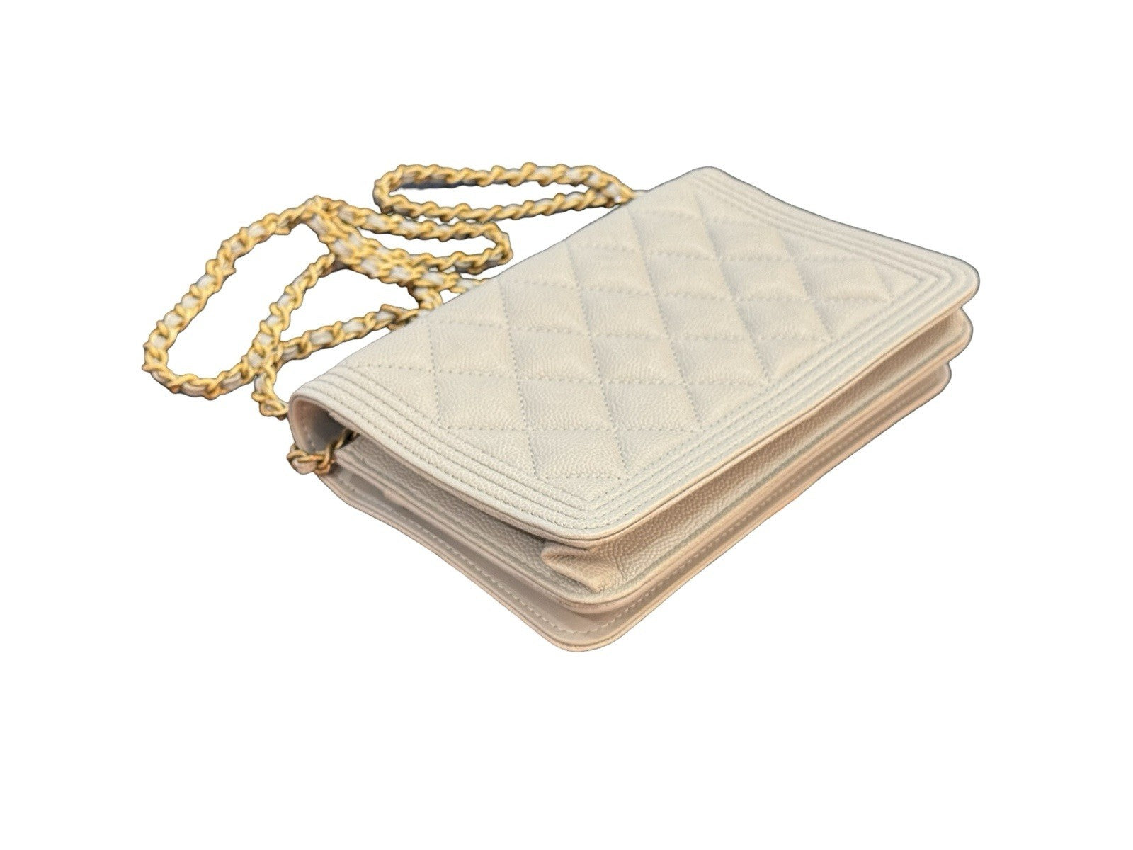Chanel Caviar, Quilted Boy Wallet On Chain Grey ￼