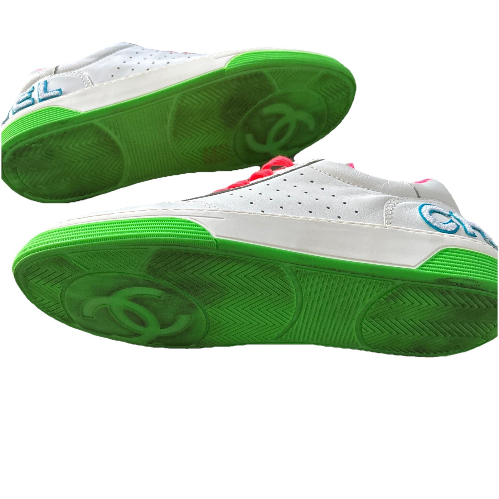 Chanel Logo 20P Multicolor White Lace Up Leather Sneaker Tennis Size 45 / US 12