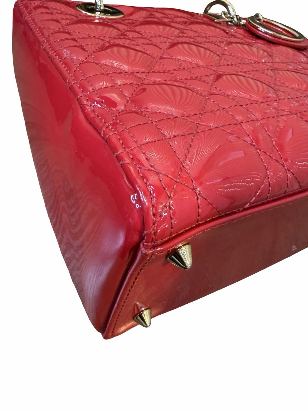 Christian Dior Red Canage Lady Dior Patent Leather Shoulder Bag