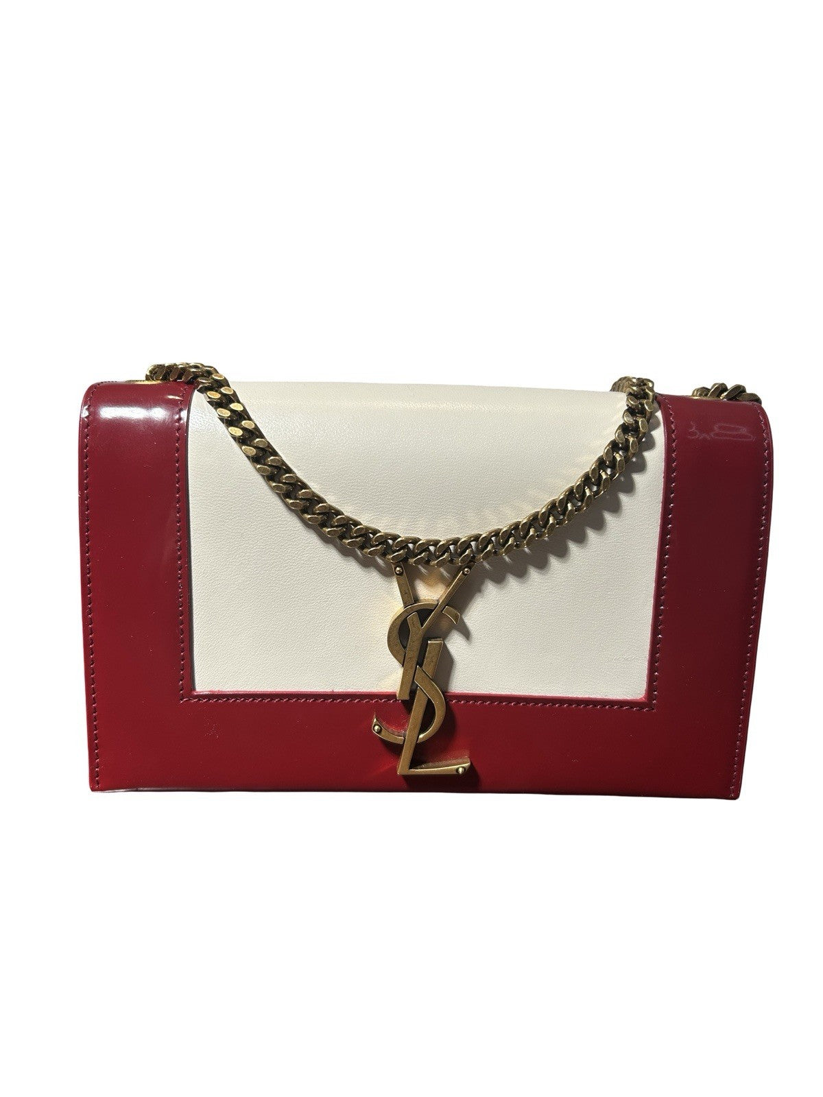 Saint Laurent YSL  Calfskin Two-Toned Small Monogram Kate Satchel Shoulder Bag