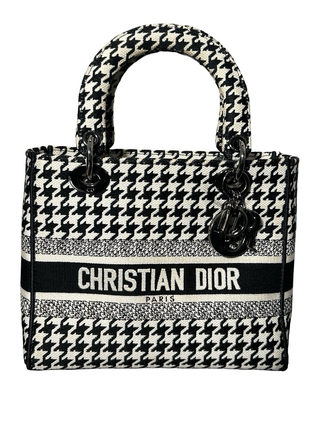 Christian Dior Lady D-Lite Bag Houndstooth Canvas Medium