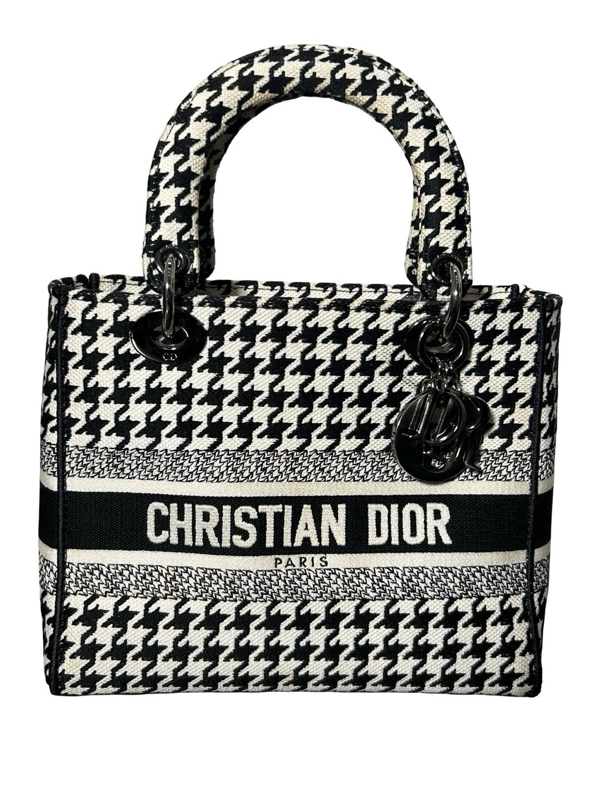 Christian Dior Lady D-Lite Bag Houndstooth Canvas Medium