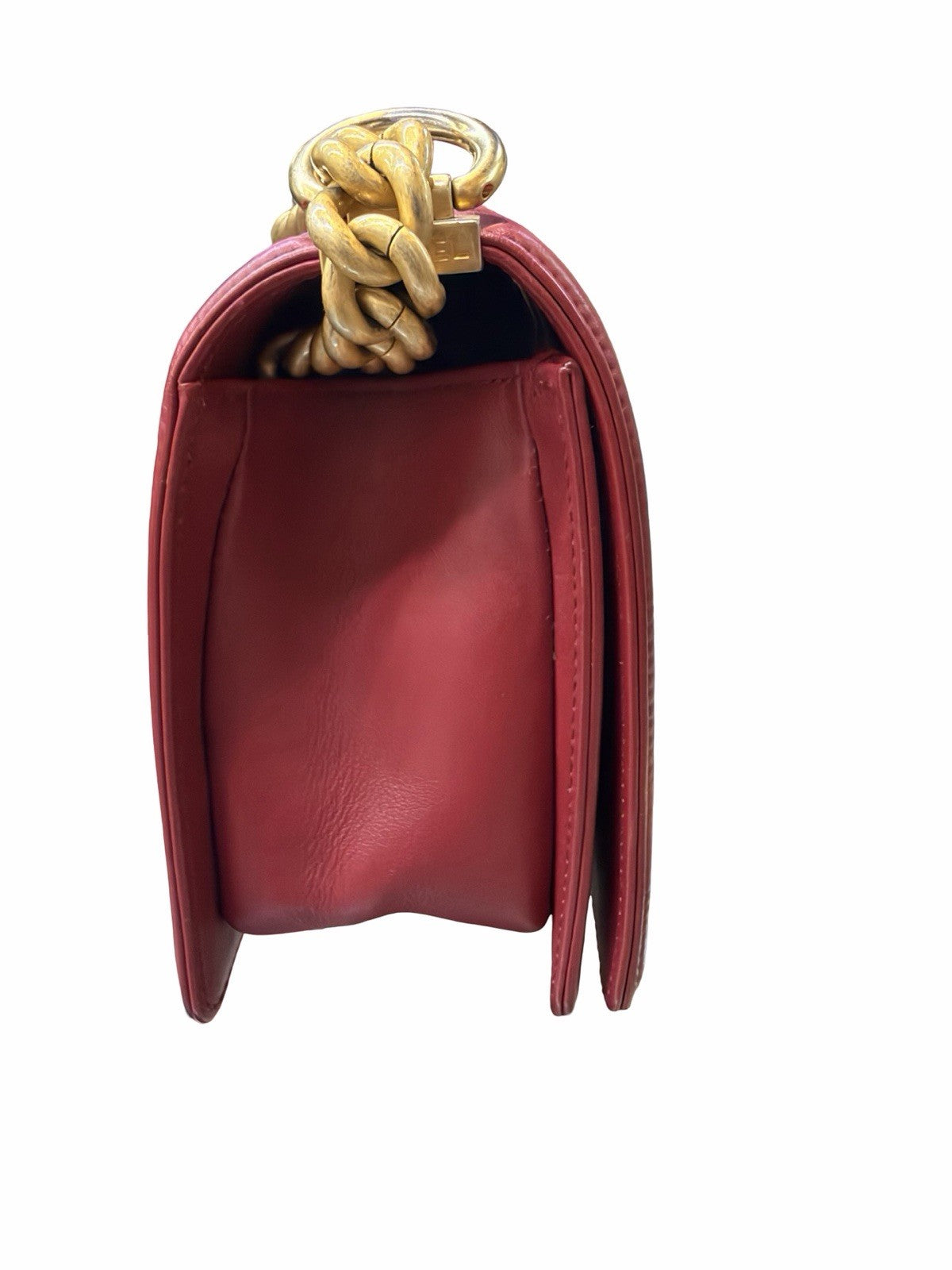 Chanel CC Medium Boy Bag  Red Leather Shoulder Bag Gold Hardware