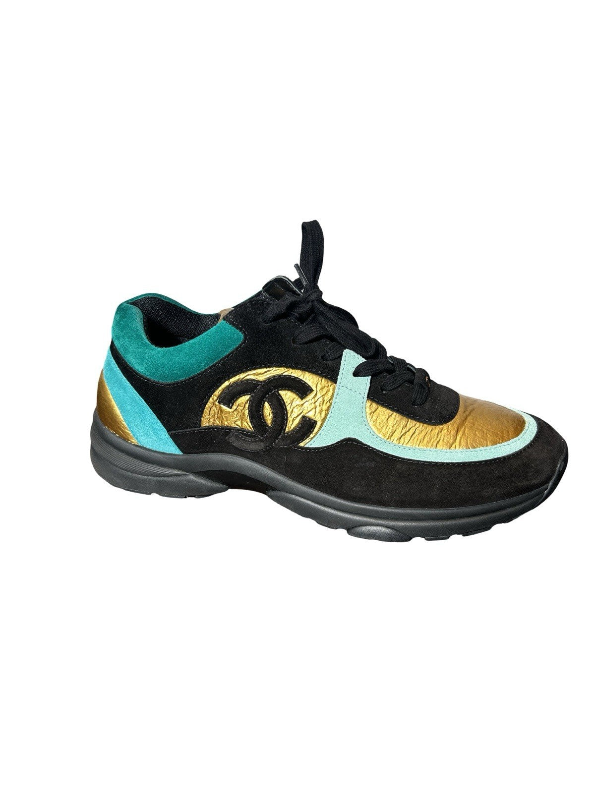 Chanel Women's CC Low-Top Sneakers Suede with Leather and Nylon Size 44-US 13.5