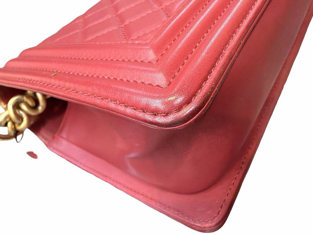 Chanel CC Medium Boy Bag  Red Leather Shoulder Bag Gold Hardware