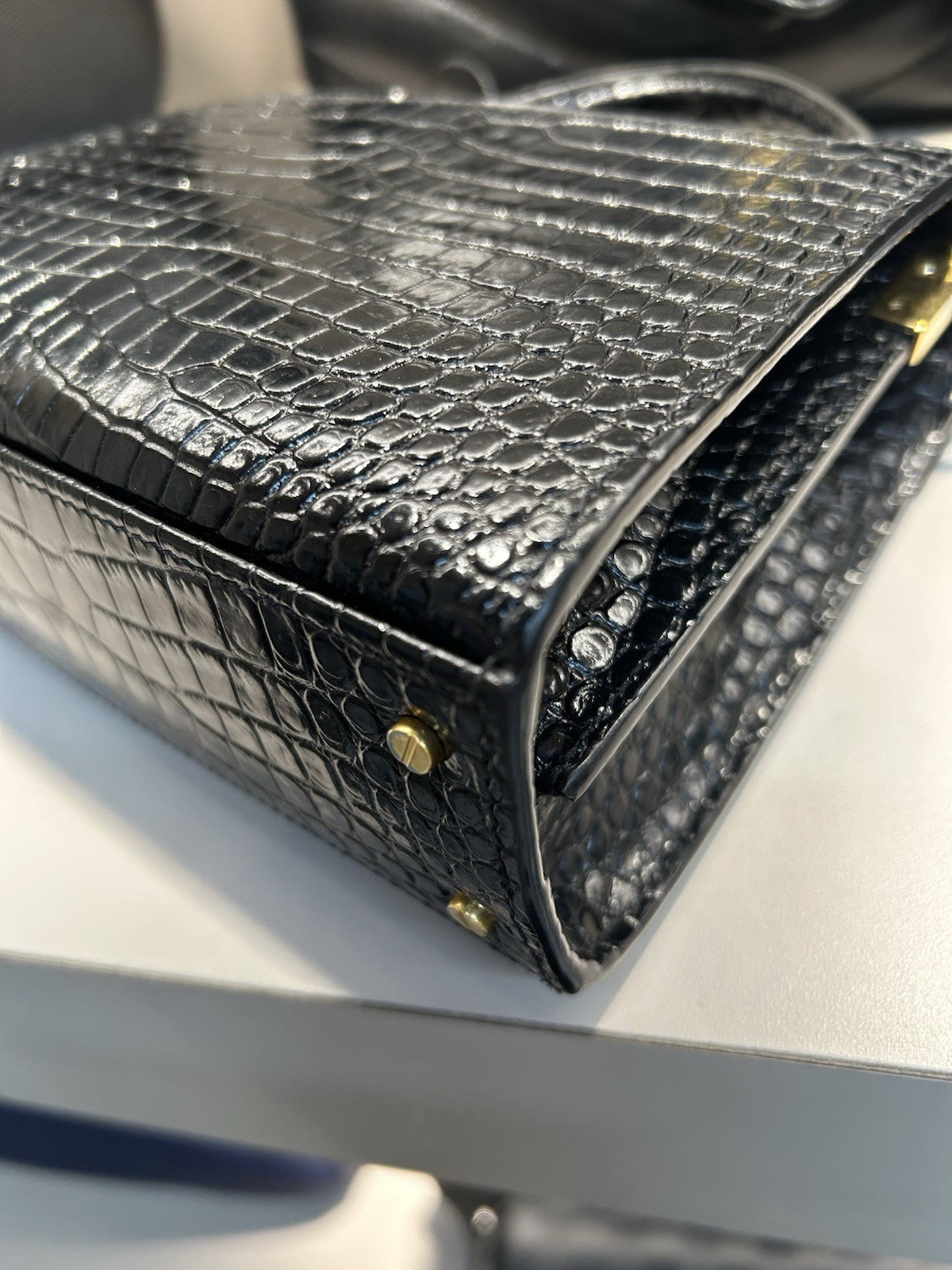 Saint Laurent YSL Cassandra Mini Top Handle Crocodile Leather Handbag