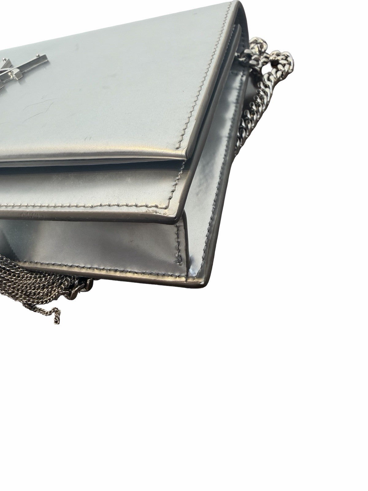 Saint Laurent YSL Metallic Kate Silver Hardware Tassel Chain Shoulder Bag 