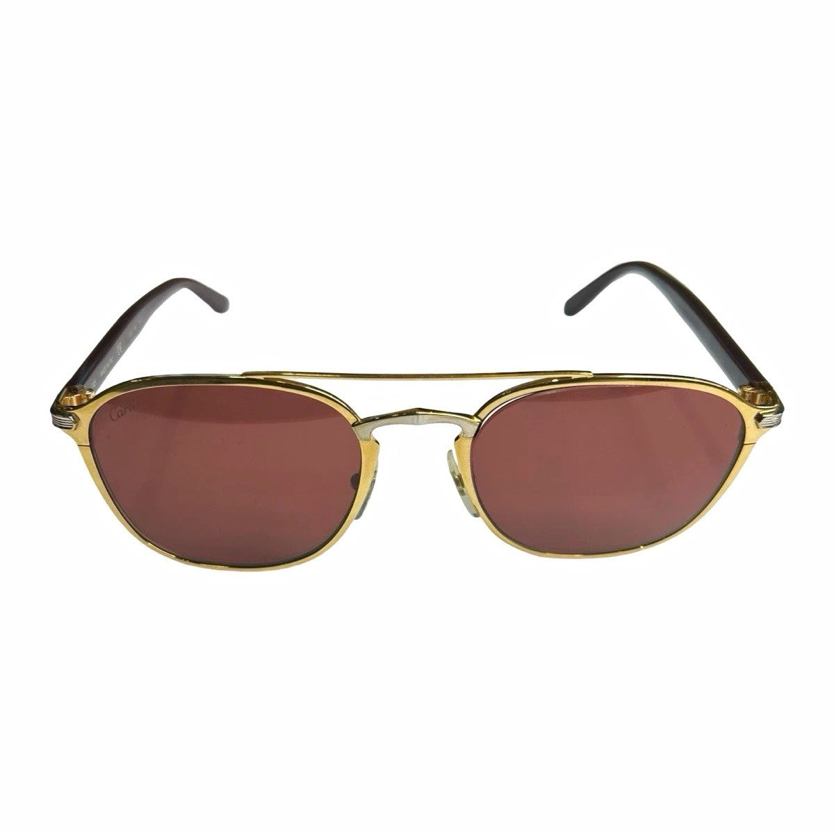 Cartier Signature C de Acetate Gold Tone Red Tinted Lens Sunglasses Size 145