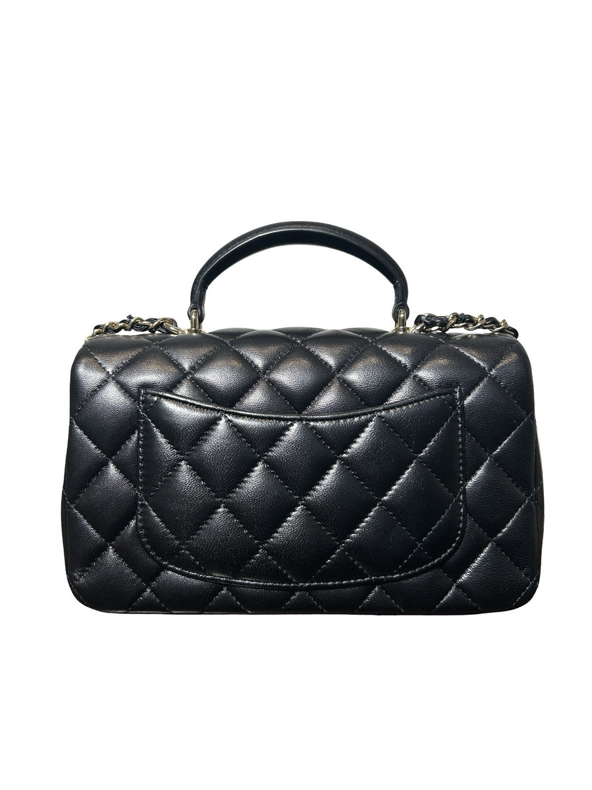 Chanel Lambskin Quilted Mini Top Handle Rectangular Flap Black