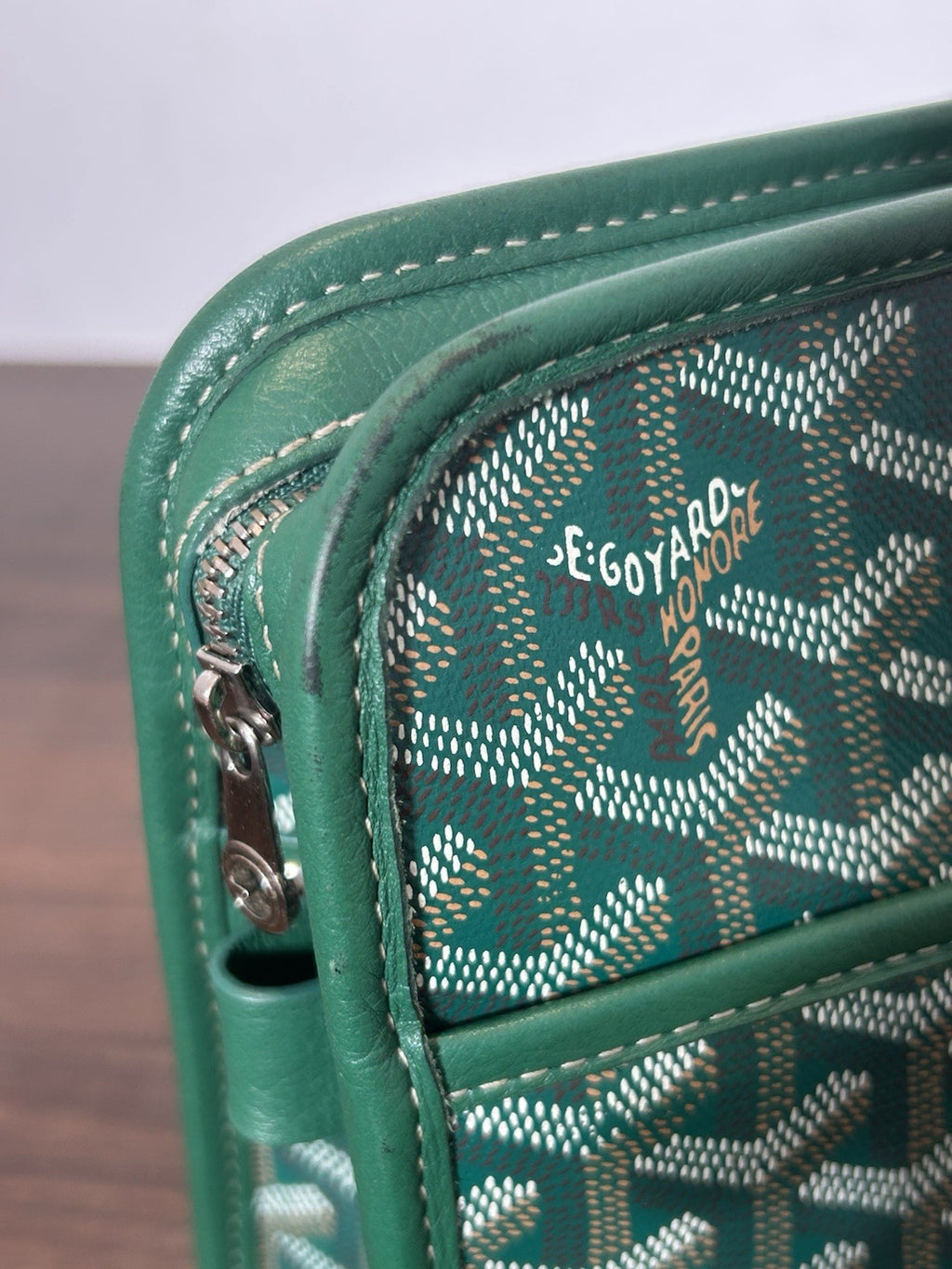 Goyard Jouvence Toiletry Pouch Green Coated Canvas MM Clutch Bag AUTHENTIC