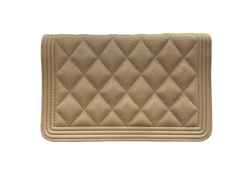 Chanel Caviar, Quilted Boy Wallet On Chain Grey ￼