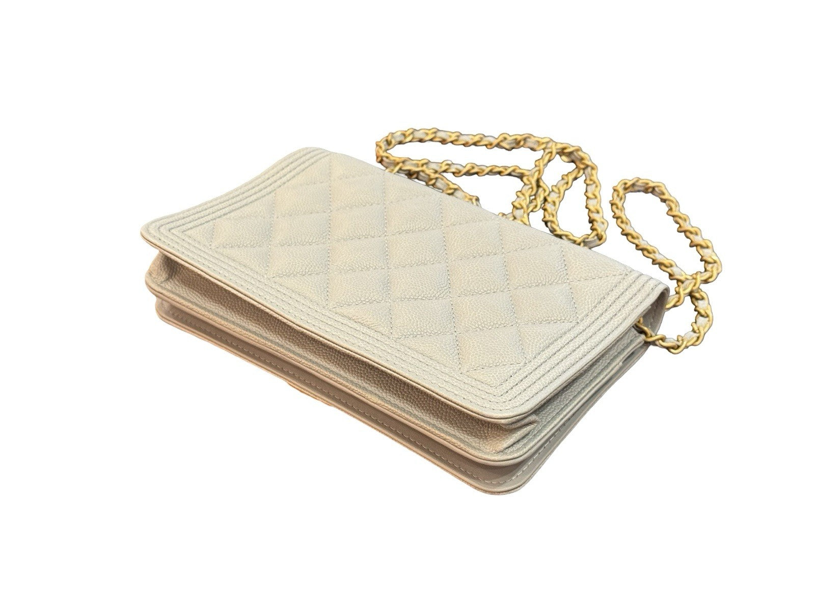 Chanel Caviar, Quilted Boy Wallet On Chain Grey ￼