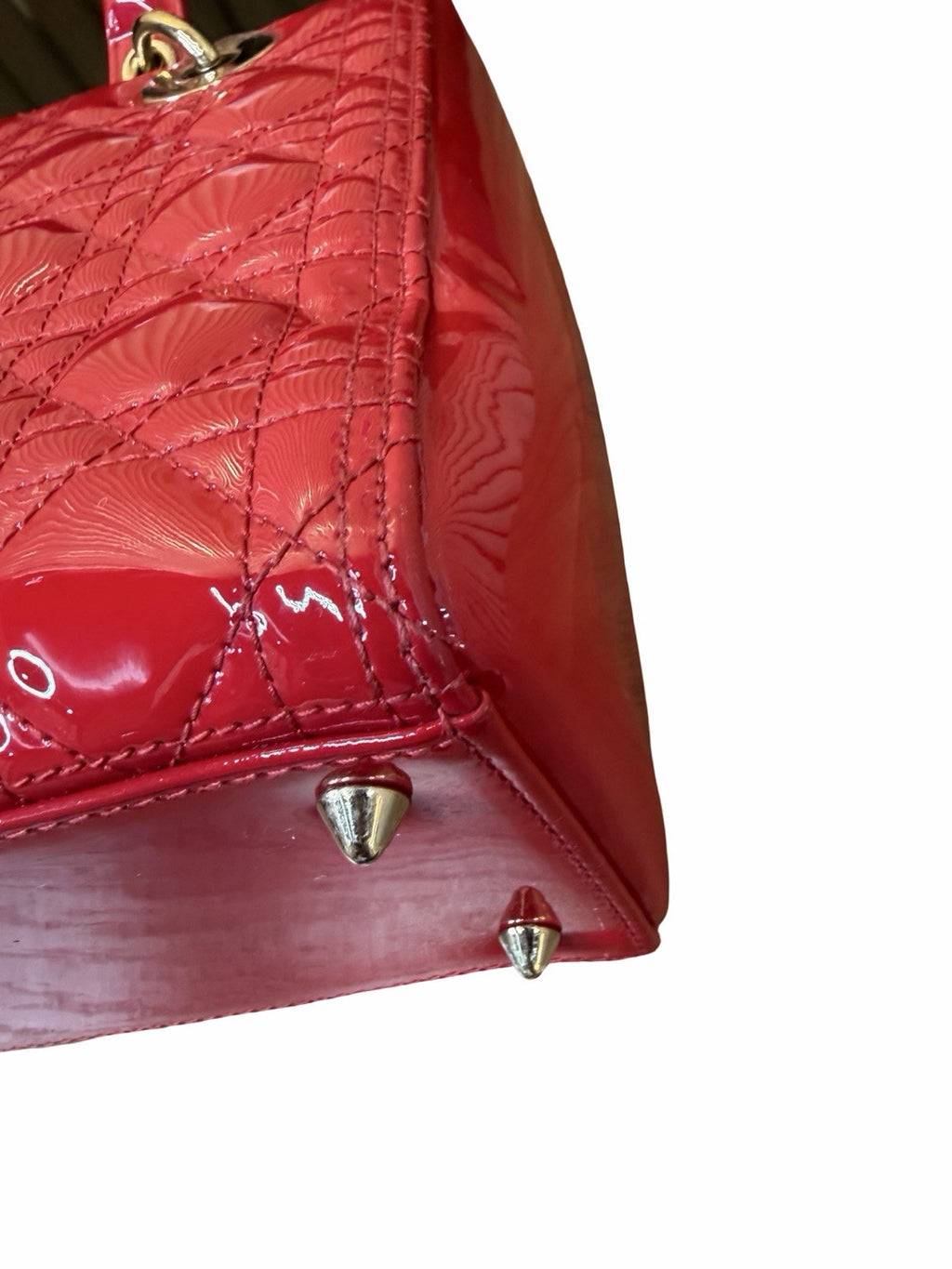 Christian Dior Red Canage Lady Dior Patent Leather Shoulder Bag