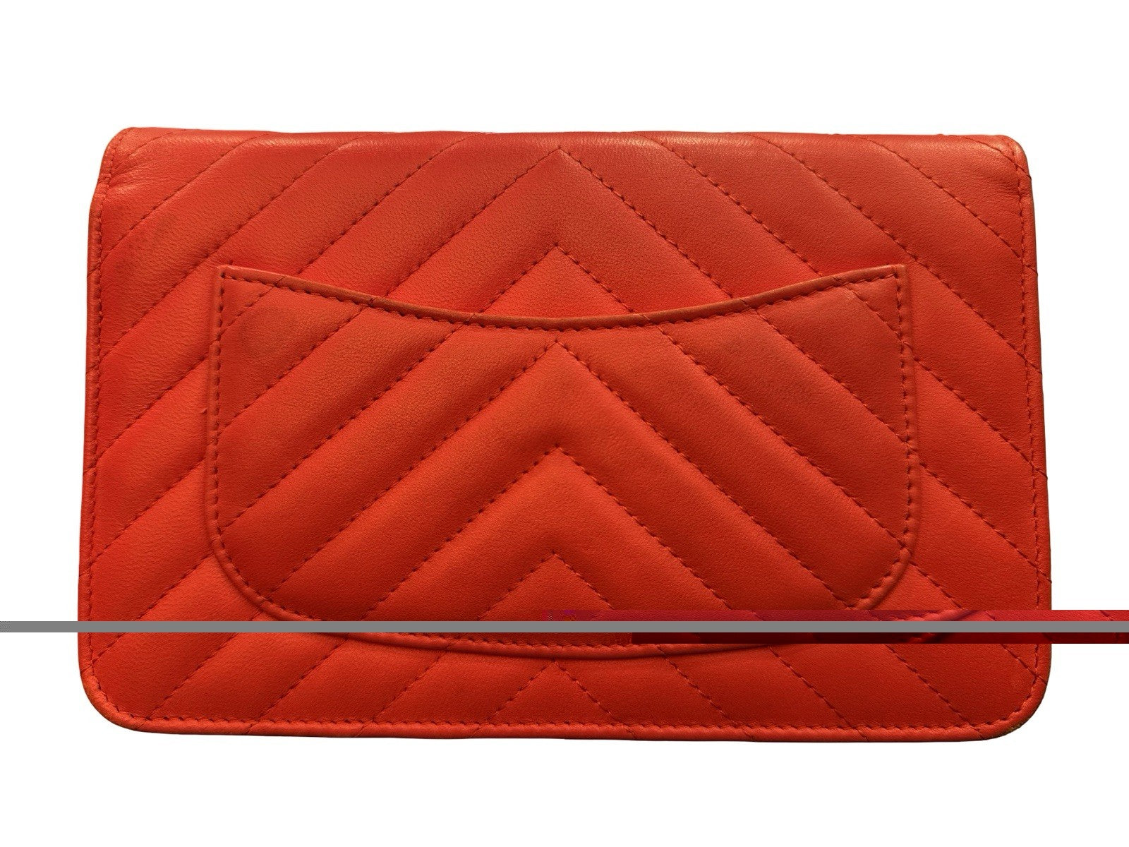 Chanel Red Classic Chevron Wallet On Chain