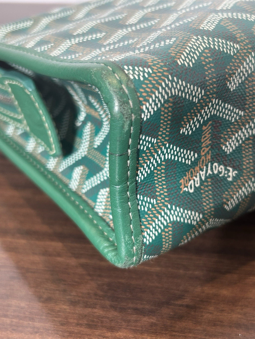 Goyard Jouvence Toiletry Pouch Green Coated Canvas MM Clutch Bag AUTHENTIC