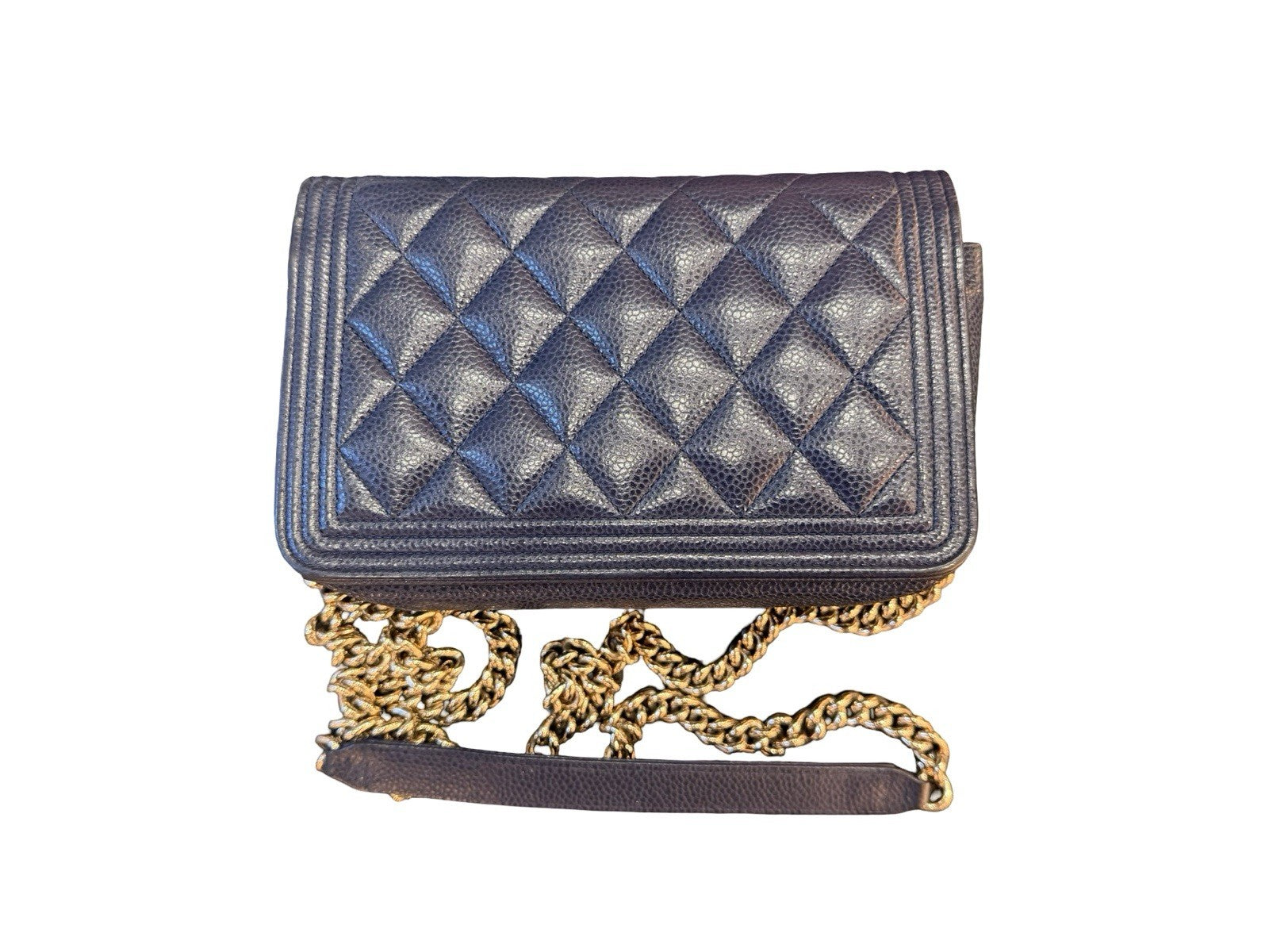 Chanel Boy Wallet on Chain (WOC) Caviar Leather Navy Blue Gold Hardware