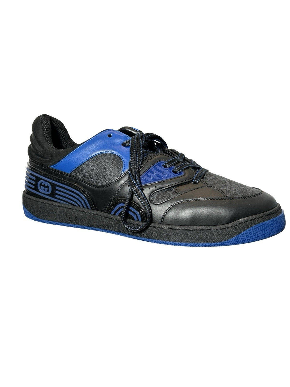 GUCCI Black & Blue Leather/Canvas GG Basket Low Top Men's Sneakers Italy US 10
