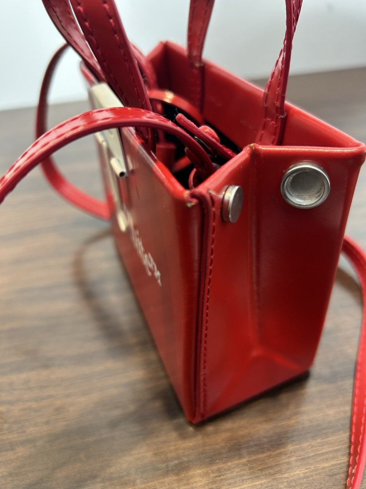 OFF-WHITE Red Leather Box Bag Mini Red/White