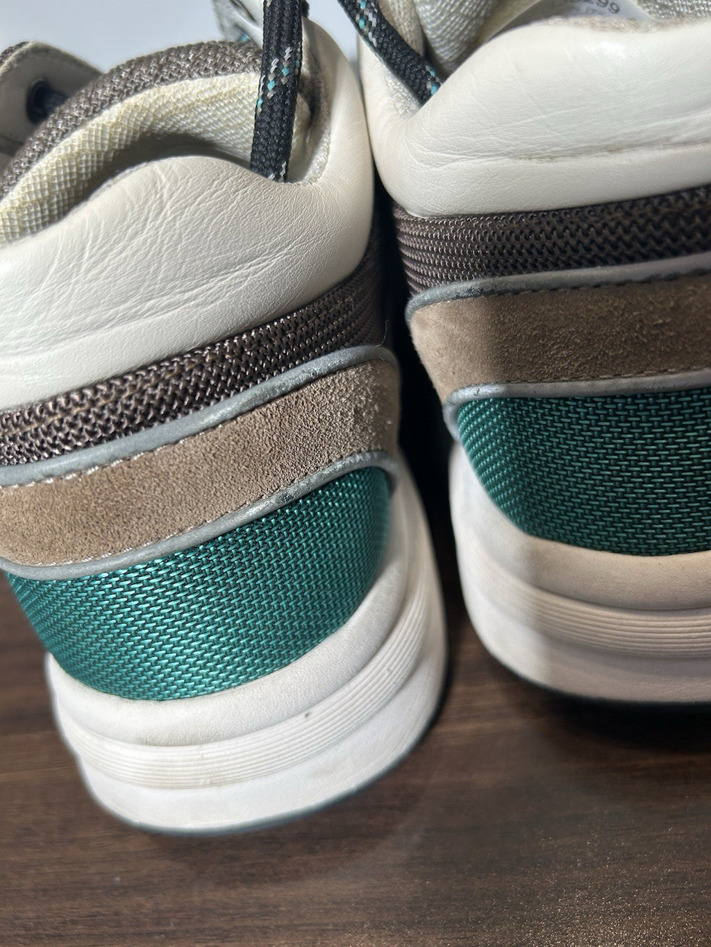 CHANEL Nylon Calfskin Suede Womens CC Sneakers 41 Brown Green