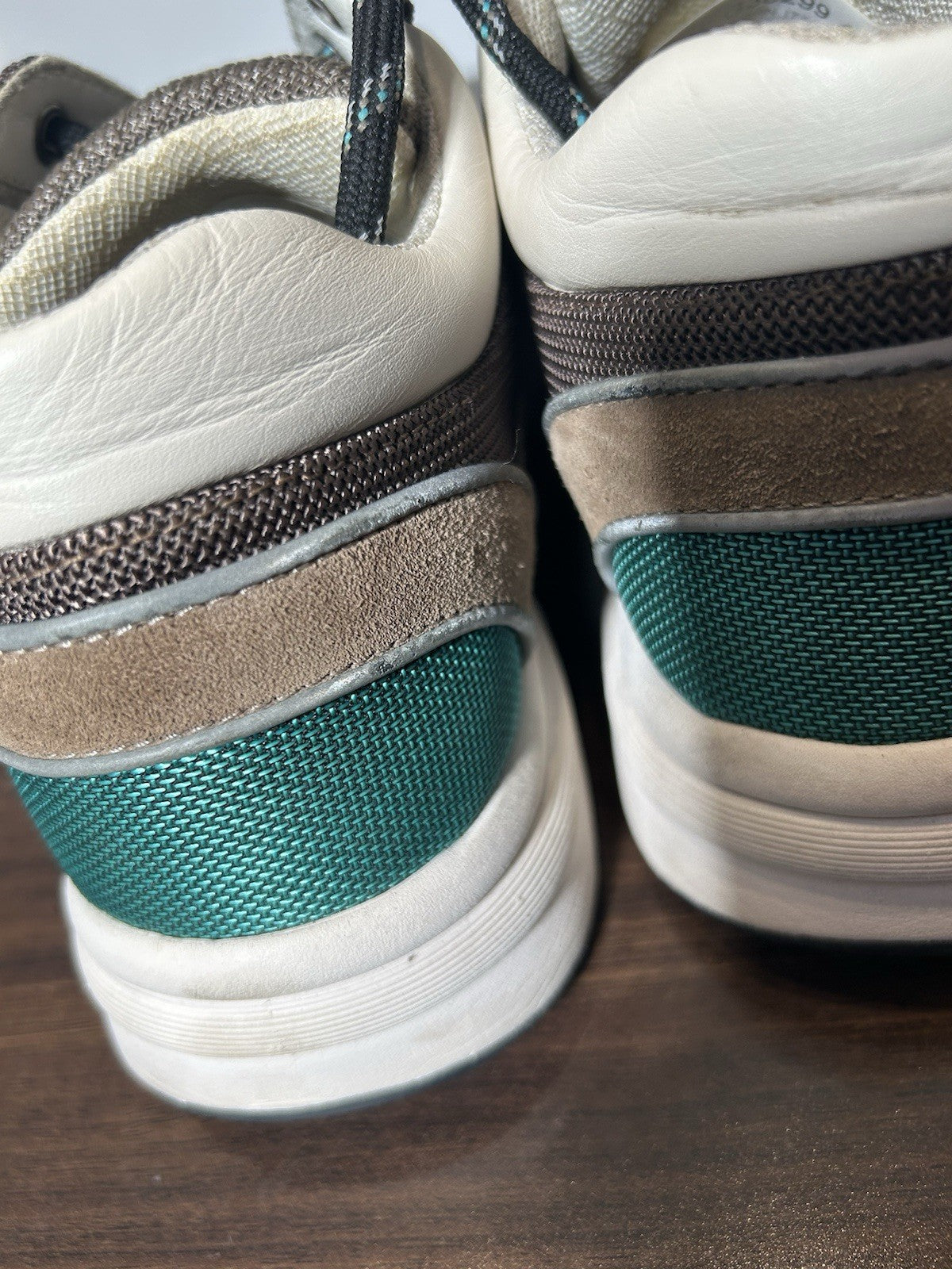 CHANEL Nylon Calfskin Suede Womens CC Sneakers 41 Brown Green