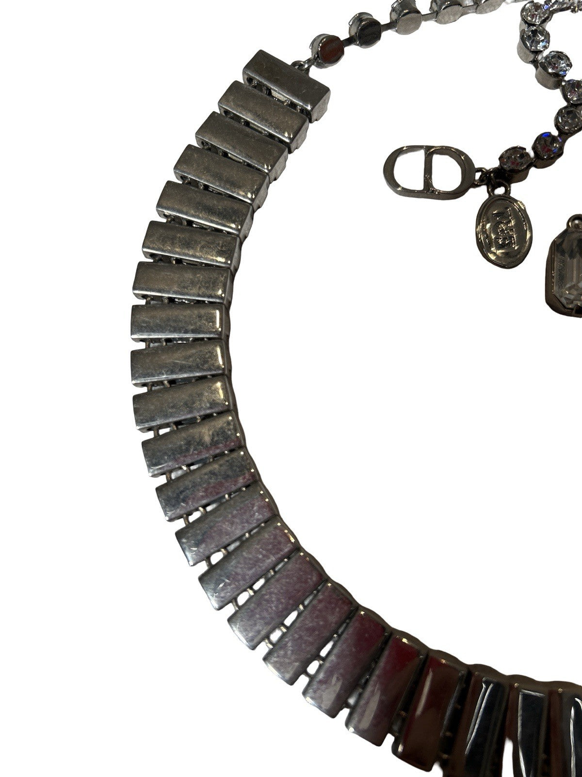 Christian Dior x ERL Choker Bib Necklace Silver-Finish Brass and White Crystals