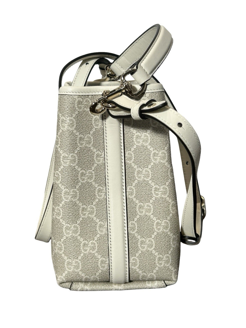 Gucci GG Emblem Small Bucket Bag In White