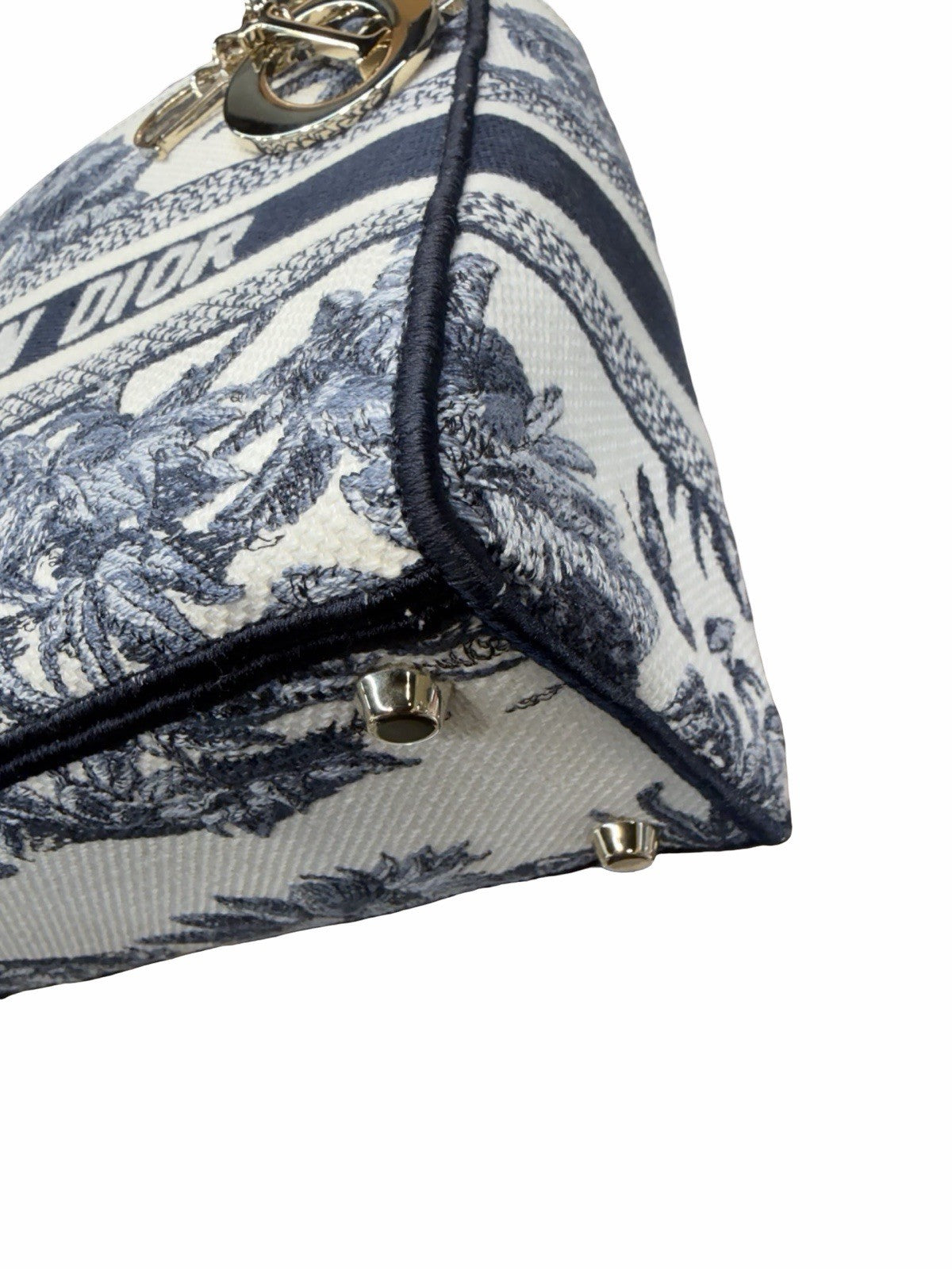 Dior Lady Dior Medium Blue/White Toile Jacquard Canvas Top Handle Bag w Strap