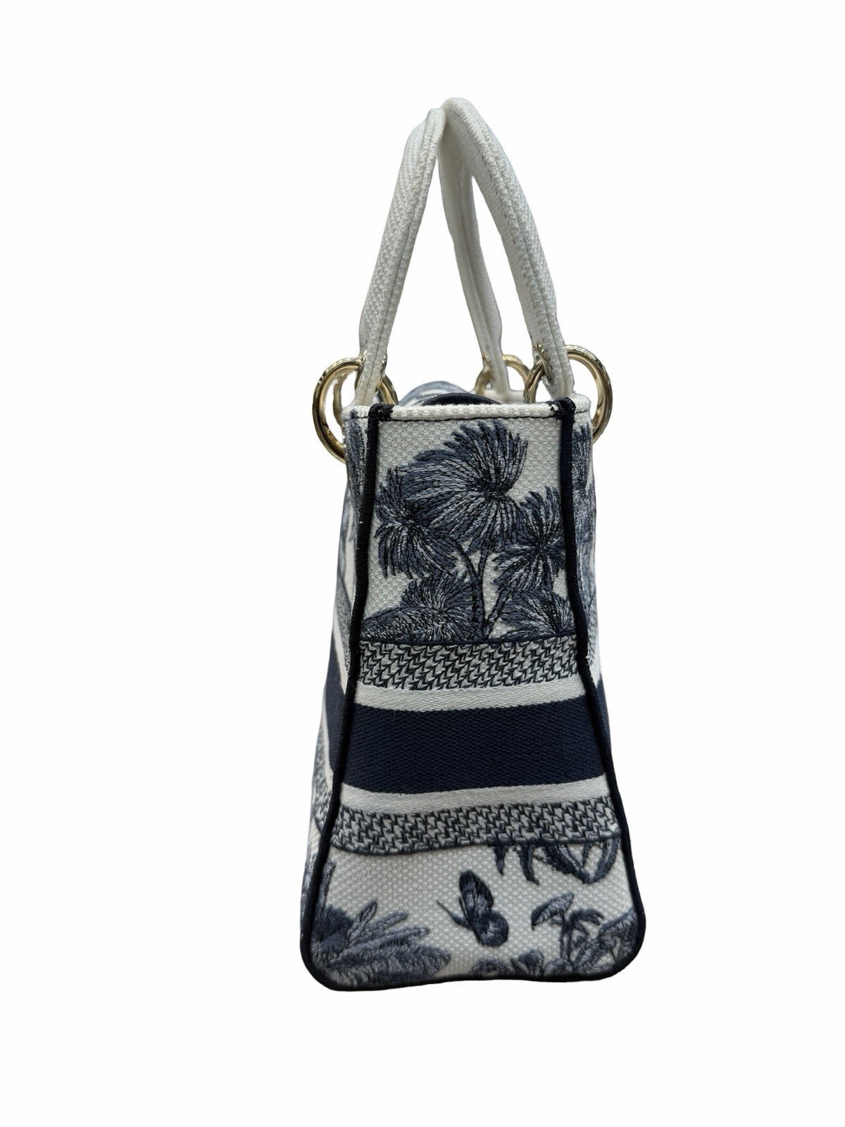 Dior Lady Dior Medium Blue/White Toile Jacquard Canvas Top Handle Bag w Strap