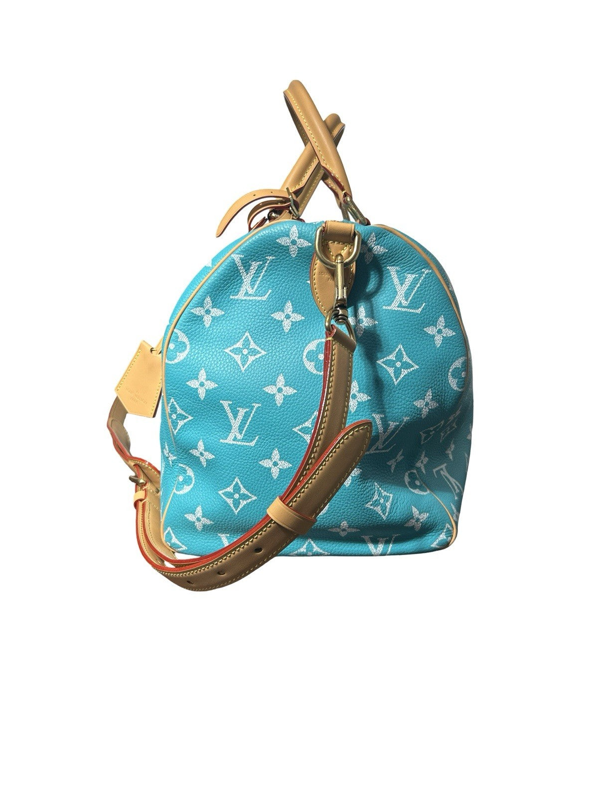 LOUIS VUITTON Calfskin Monogram Speedy P9 Bandouliere 40 Turquoise