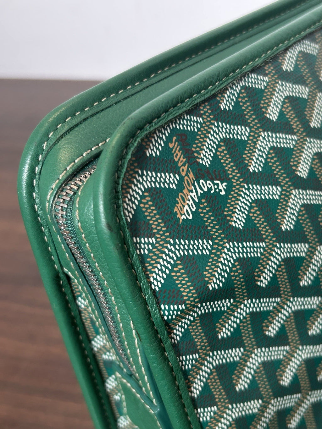 Goyard Jouvence Toiletry Pouch Green Coated Canvas MM Clutch Bag AUTHENTIC
