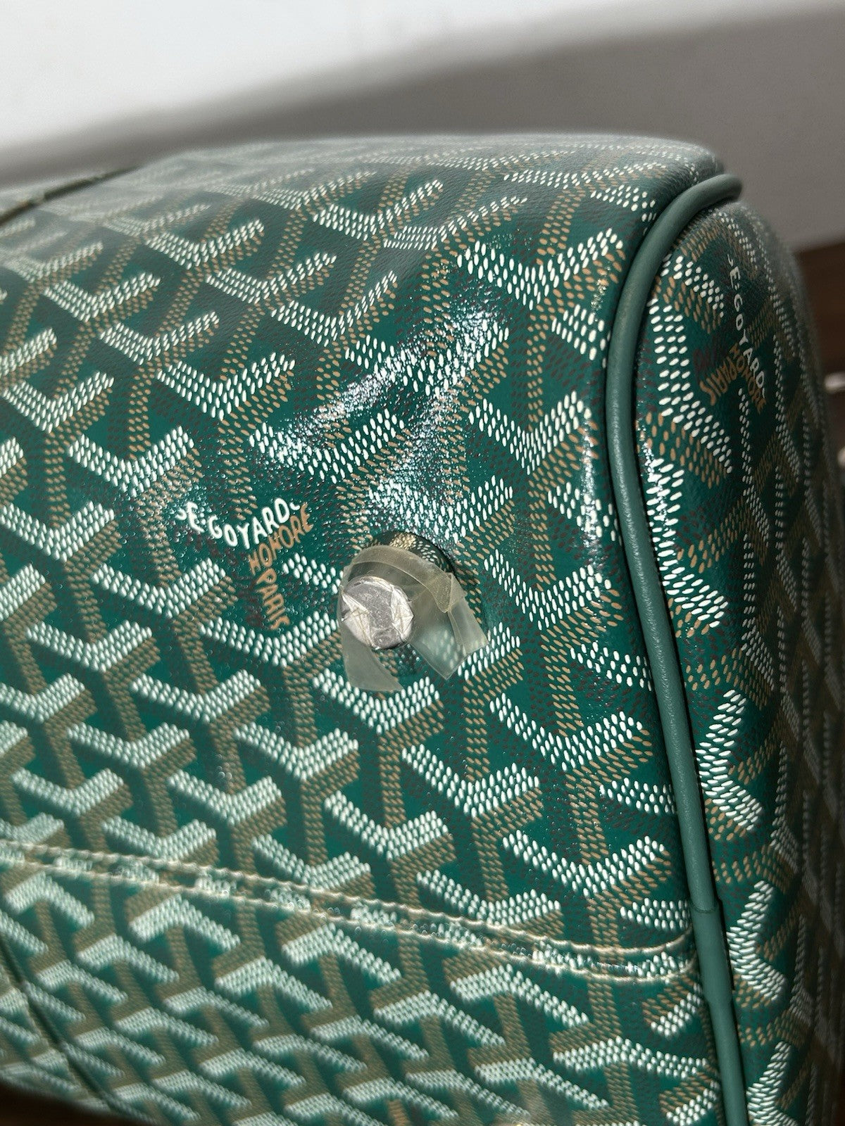 Goyard Boston 45 Green Goyardine Coated Canvas and Leather Duffel Bag AUTHENTIC