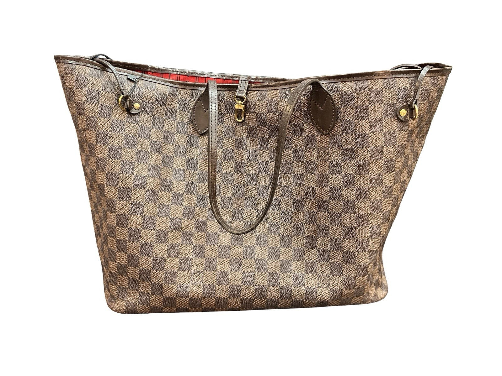 Louis Vuitton Neverfull GM Tote Bag In Damier Ebene Canvas With a Red Interior