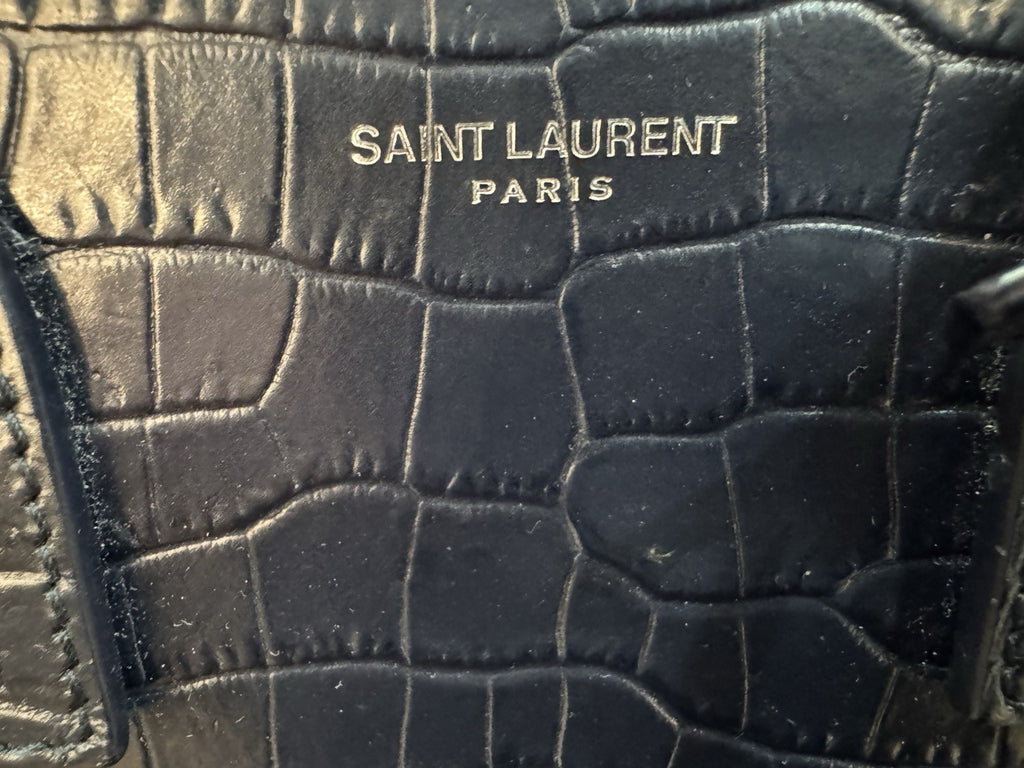 Saint Laurent Sac de Jour Small Croc-Embossed Leather Tote - Dark Blue / Navy