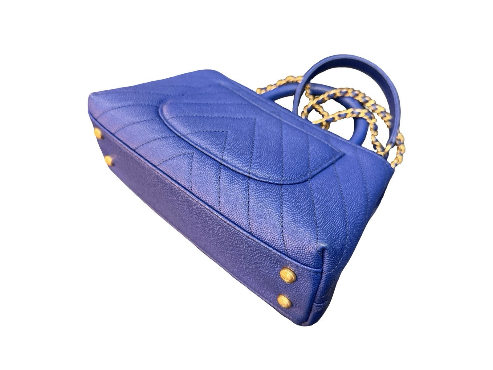 Chanel Caviar Chevron Quilted Mini Coco Top Handle Flap Bag Blue