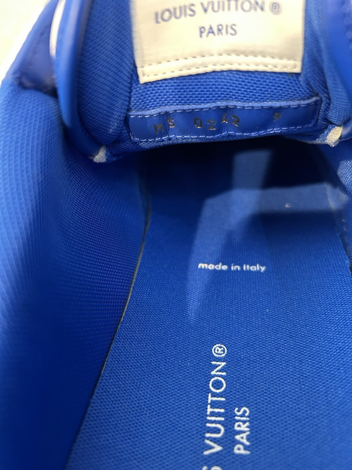 Louis Vuitton Rivoli Sneakers White/Blue Monogram Leather LV Size 9/ US Size 10