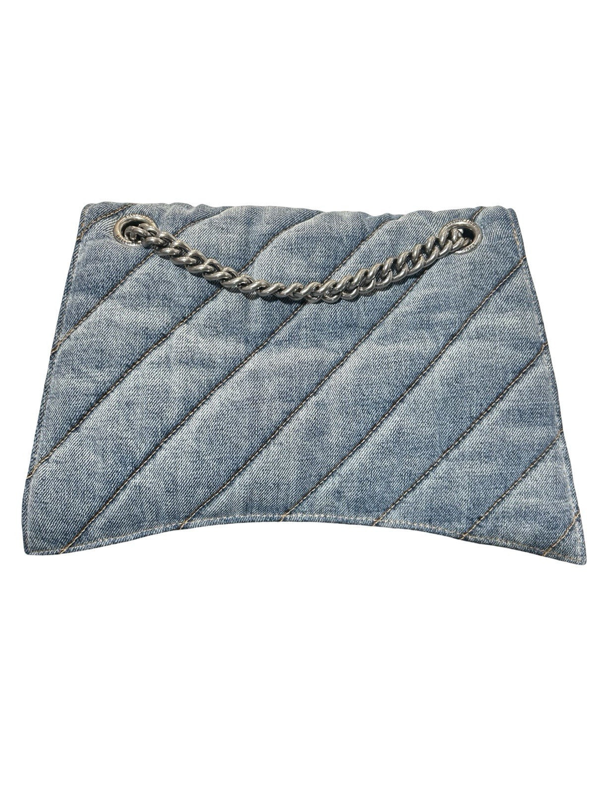 Balenciaga Denim Hourglass Medium Crush Chain Bag