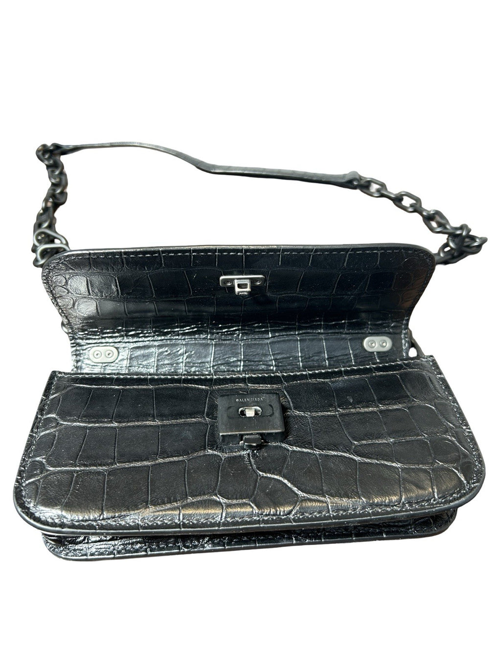 Balenciaga Extra Supple Calfskin Monochrome Crocodile Embossed Gossip Chain Bag