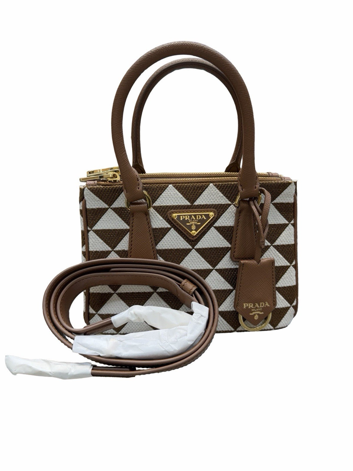 Prada Galleria Double Zip Tote Printed Fabric Mini Shoulder Bag