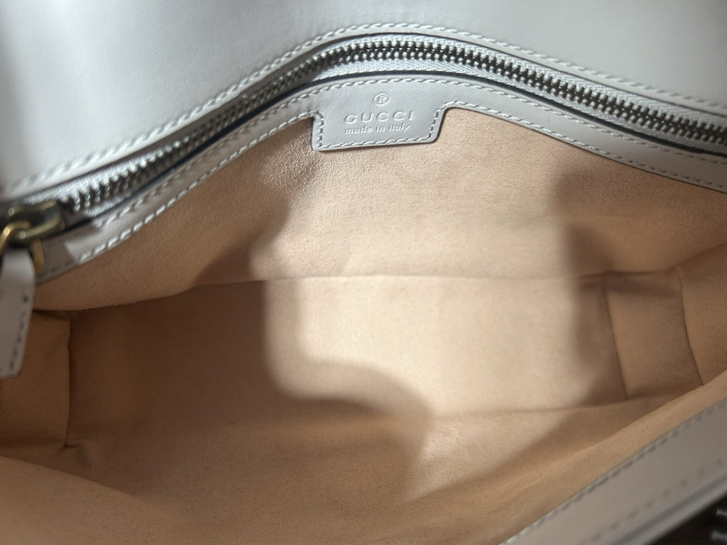 Gucci GG Marmont Flap Metelesse Leather Small Shoulder Bag Beige