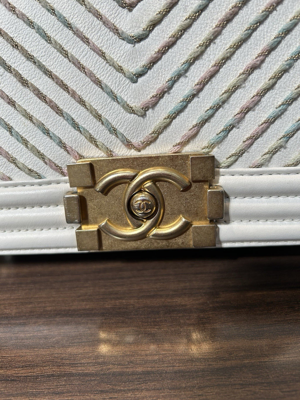 Chanel By The Sea Boy Flap Bag Chevron Embroidered Calfskin Small