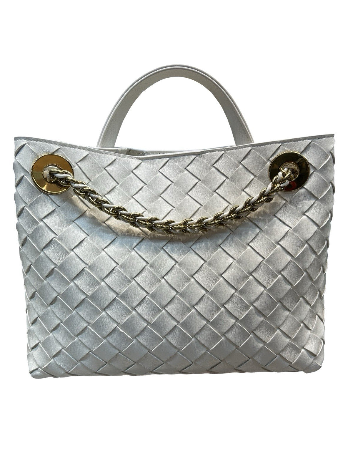 BOTTEGA VENETA Nappa Intrecciato Small Andiamo Shoulder Bag White