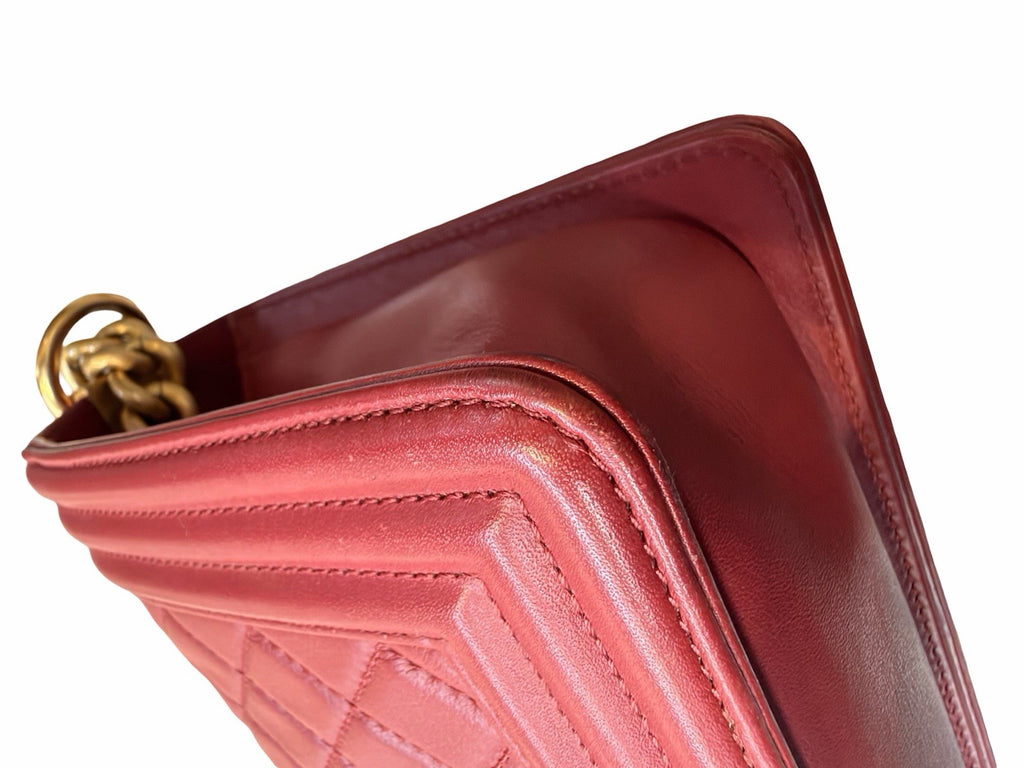 Chanel CC Medium Boy Bag  Red Leather Shoulder Bag Gold Hardware