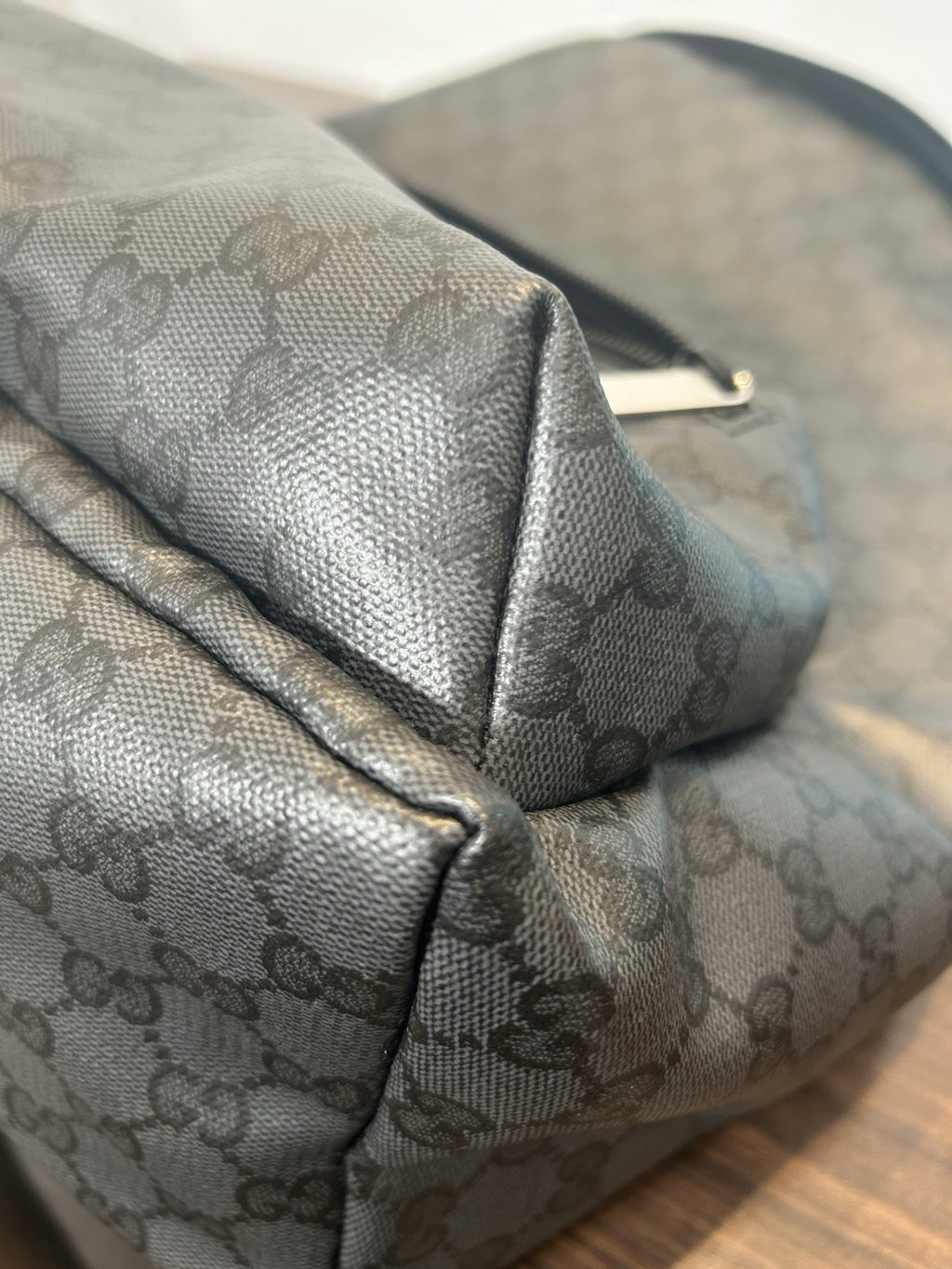 Gucci Essence Classic Backpack Black GG Monogram Coated Canvas Medium