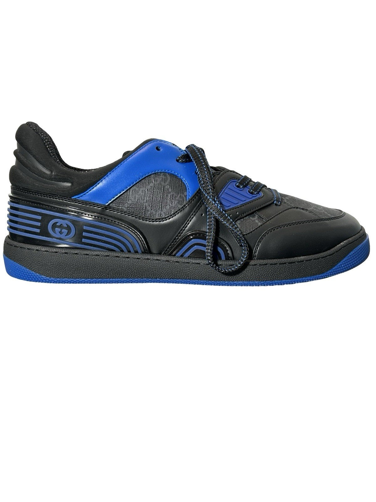 GUCCI Black & Blue Leather/Canvas GG Basket Low Top Men's Sneakers Italy US 10